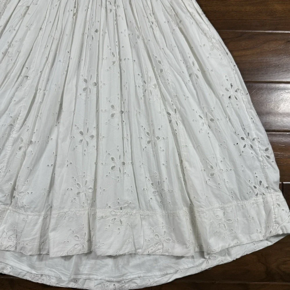 Free People Women's Size Medium White Sleeveless Primavera‎ Eyelet Midi Dress